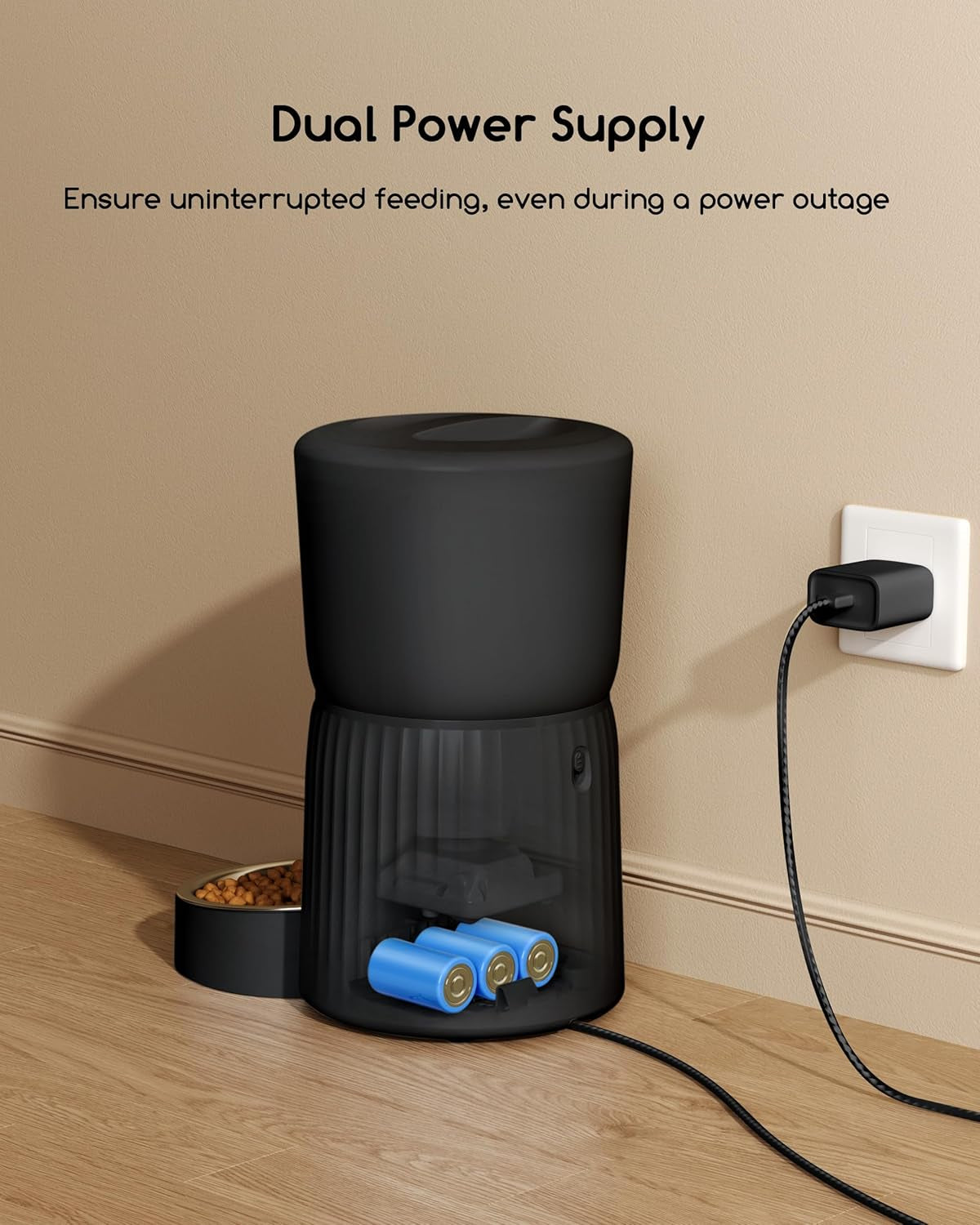 Faroro Futterautomat Katze, 4L Katzenfutter Automat, Futterspender Katze Mit 1–6 Mahlzeiten pro Tag, Portionskontrolle, 10s Sprache, Langsames Futter (Schwarz)