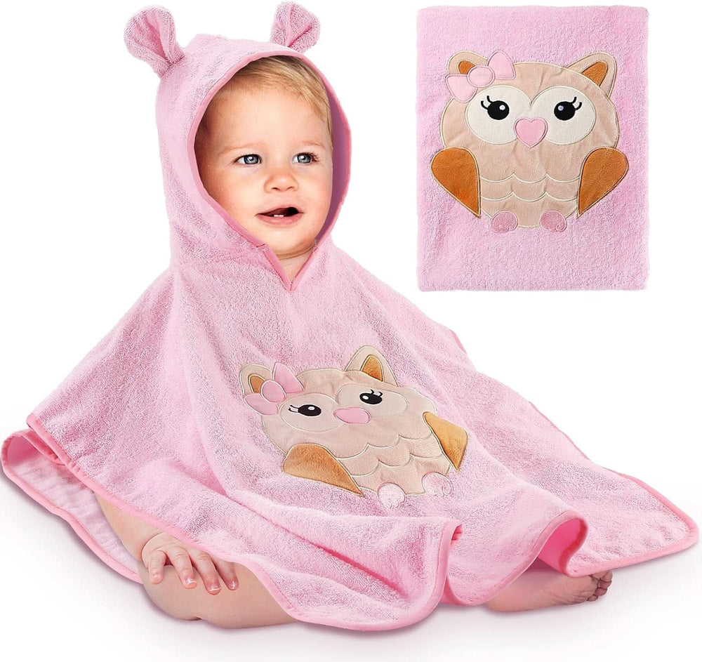 Badeponcho für Kinder Oeko TEX, 100 % Baumwolle Mutter und Kind Naty Shop Rosa Eulen