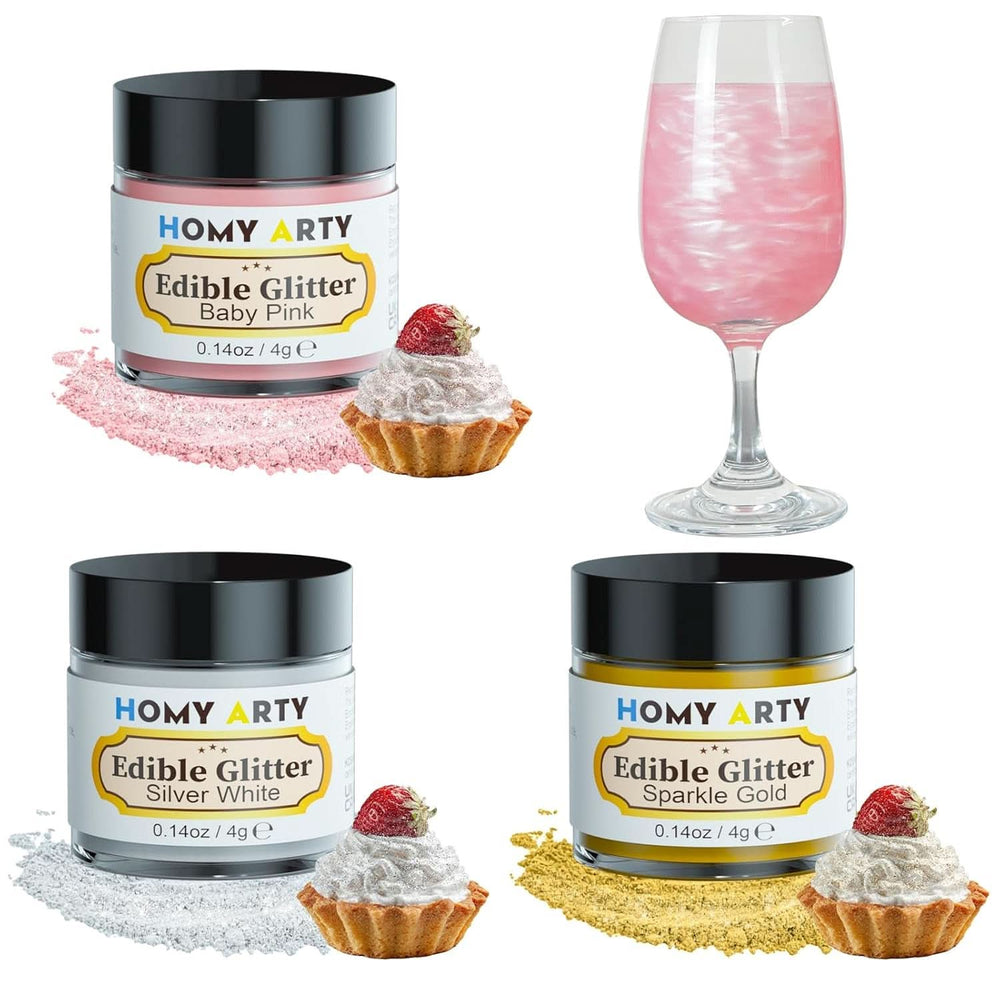 Essbarer Glitzer für Getränke, 4 Gramm Glitter Naty Shop Set 3 Farben