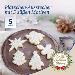 Forme de biscuiți de Crăciun Dr. Oetker, Set de 5 – Forme de biscuiți albe pentru copt de Crăciun – Forme de biscuiți din oțel inoxidabil pentru Crăciun