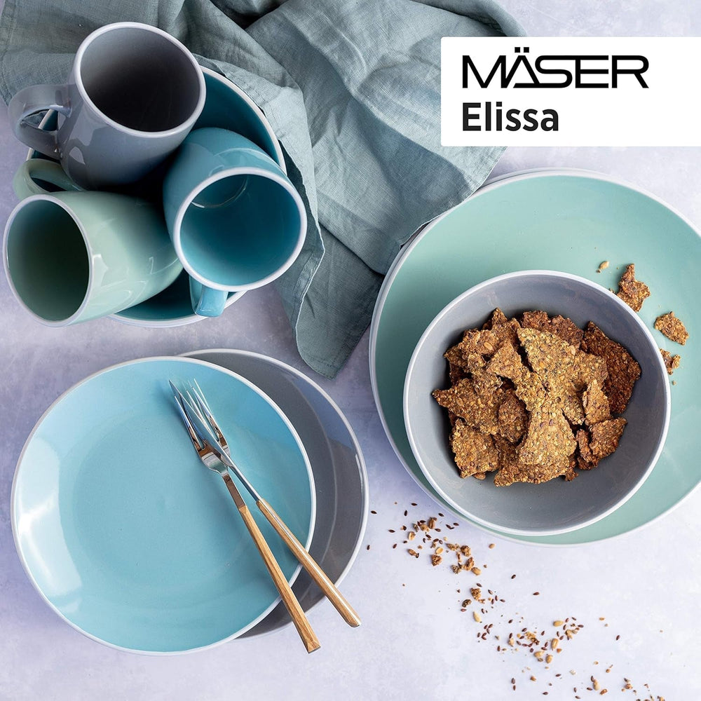 MÄSER 931770 Serie Elissa Modernes Geschirr Set Für 6 Personen in Türkis Mit Weißem Rand, 24-Teiliges Kombiservice, Steinzeug Seturi vesela masa Naty Shop