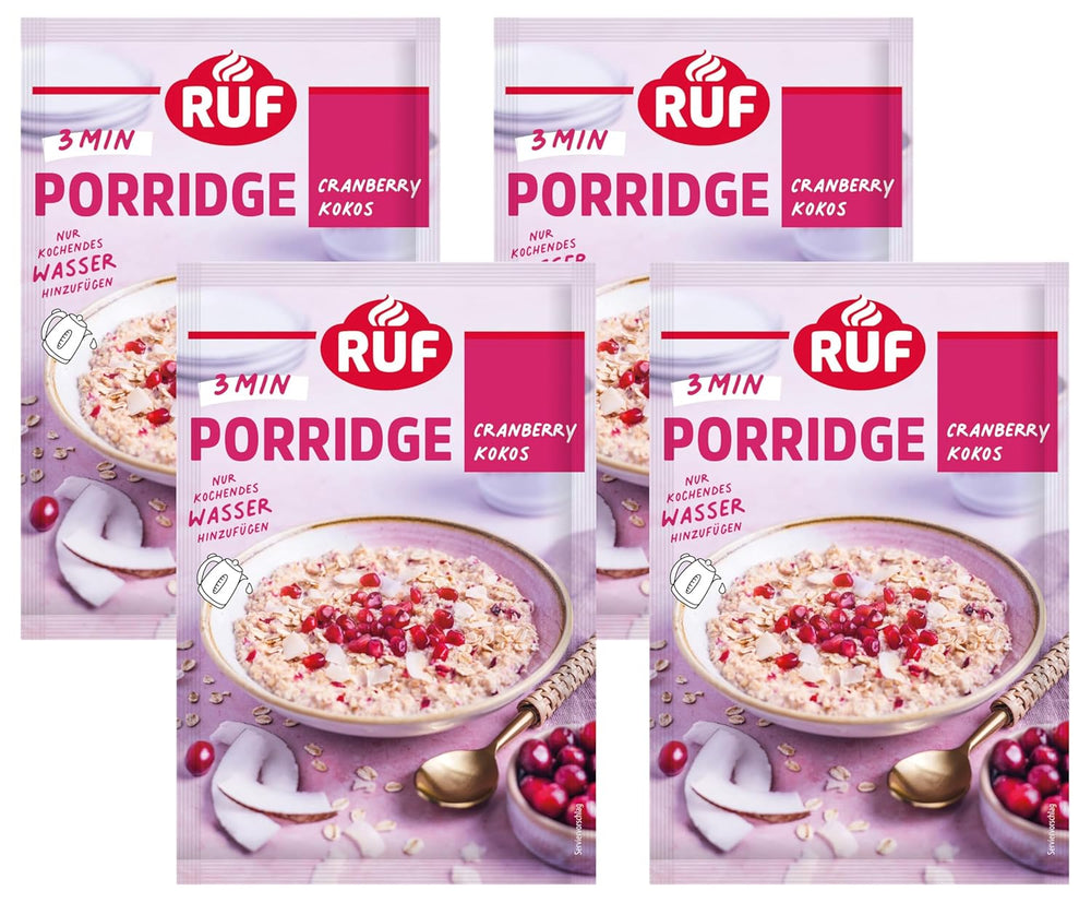 RUF Instant-Haferflocken mit Erdbeeren und Vanille, eine Sommermahlzeit mit Hafer, in 3 Minuten fertig, 1 Beutel x 65 g