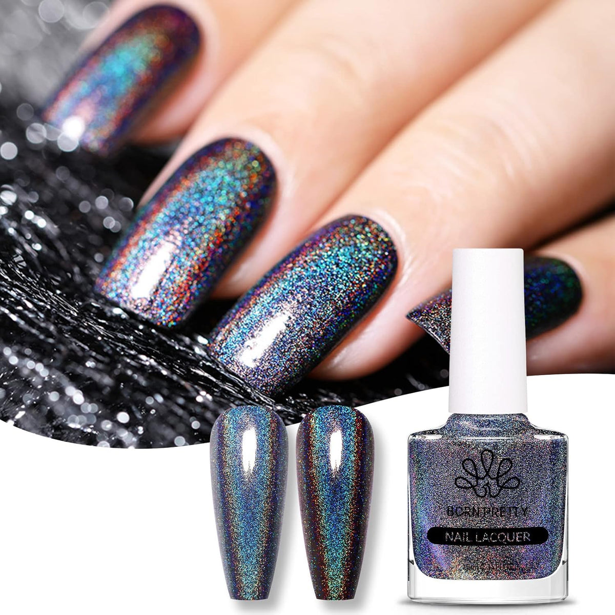Born Pretty Glitzer-Nagellack, Rainbow Shining Glitter Super Shine Black Nail Art Nagellack