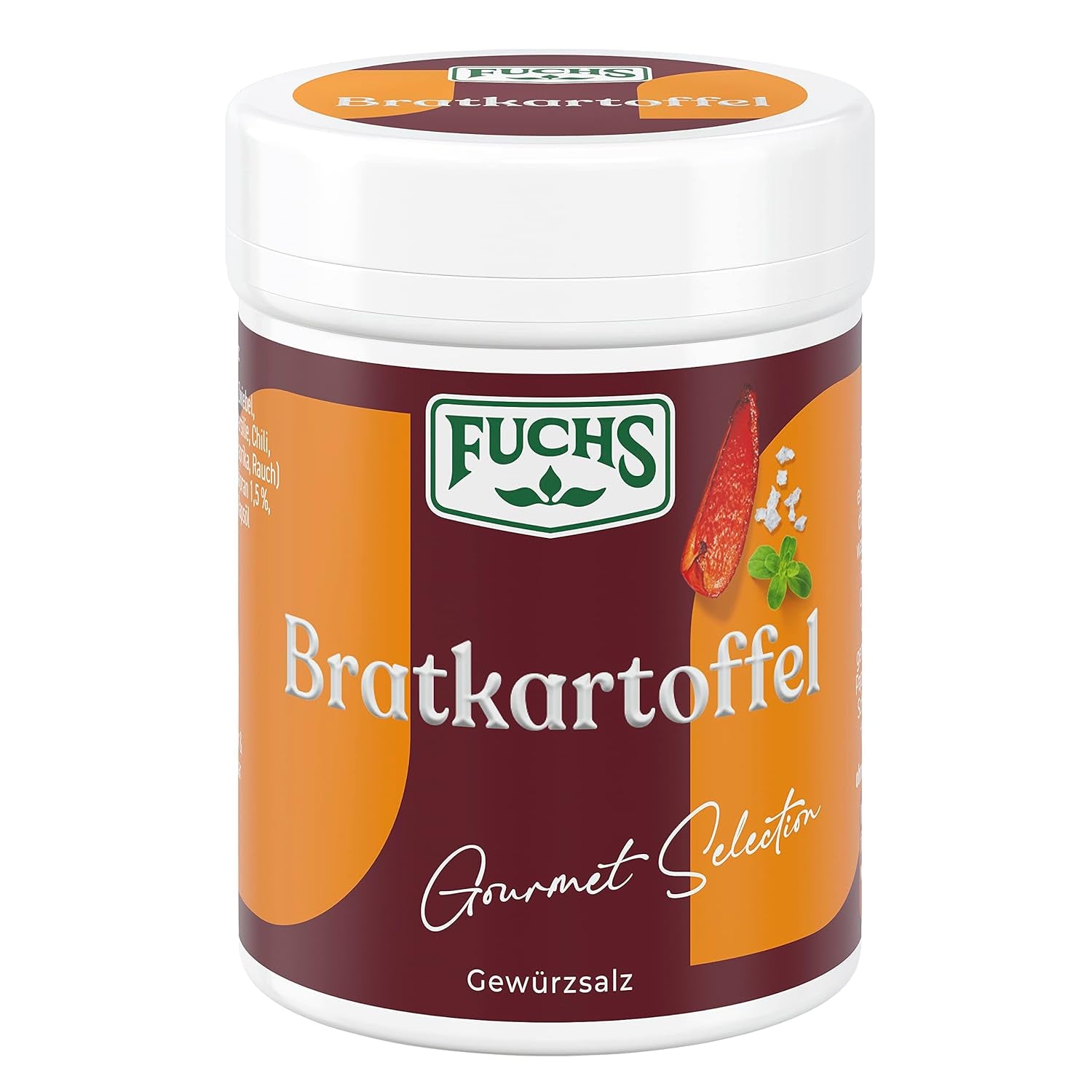 Fuchs Gourmet Selection Klassisch/Heimisch – Bratkartoffel Gewürzsalz, nachfüllbares Kartoffelgewürz, Salz zum Würzen von Brat- & Ofenkartoffeln, Pommes Frites & Co, vegan, 70 g