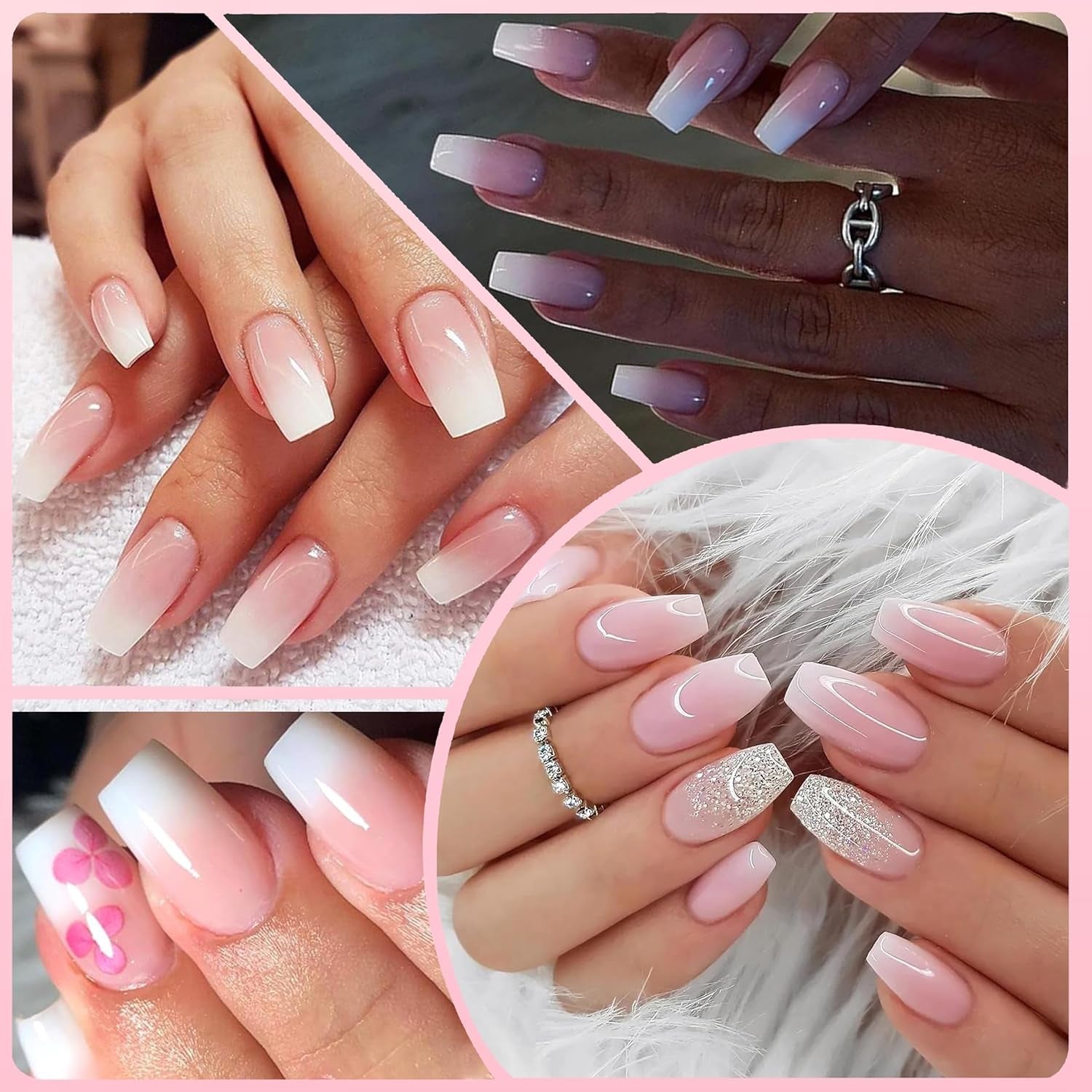 Set unghii false balerină - 240 bucăți unghii false roz liliac delicat, unghii false cu acoperire completă pentru lipire, set vârfuri unghii false pentru manichiură și artă unghii pentru femei și fete (roz lavandă)