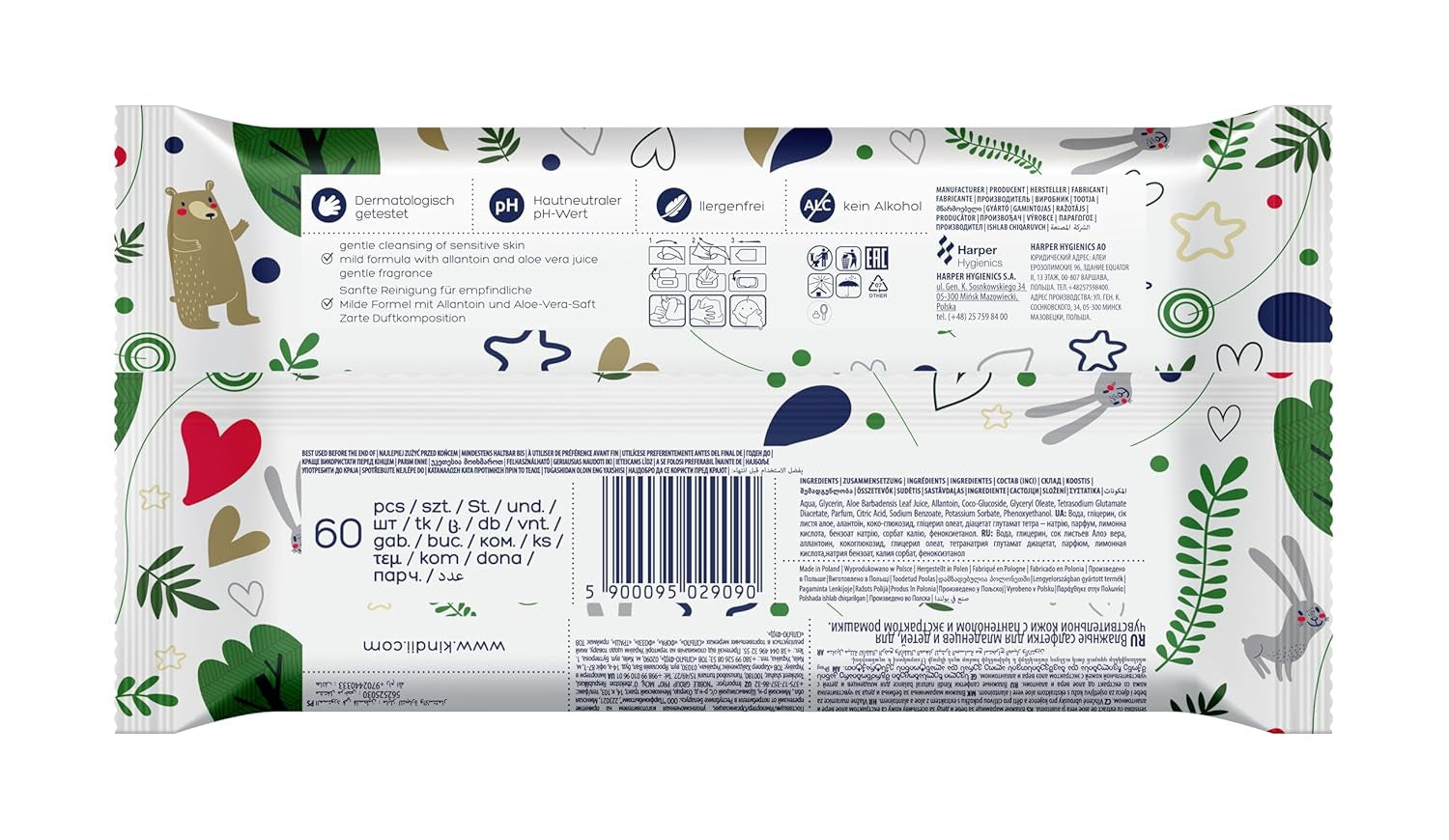 Kindii Natural Balance Feuchttücher für Babys – (1 x 60 Stk.) Feuchttücher für Babys und Kinder – Schützend, Aloe Vera, zarter Duft – 60 Stk.