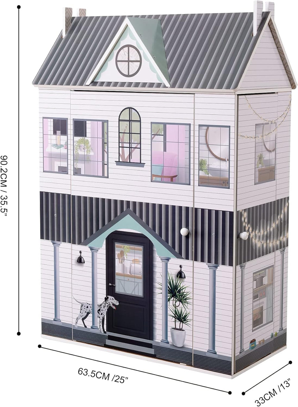 Olivia'S Little World Dreamland Farmhouse Kids Interaktives Puppenhaus aus Holz 3 Etagen mit 13 Puppenmöbelzubehör Weiß TD-13632A Puppenhäuser Naty Shop