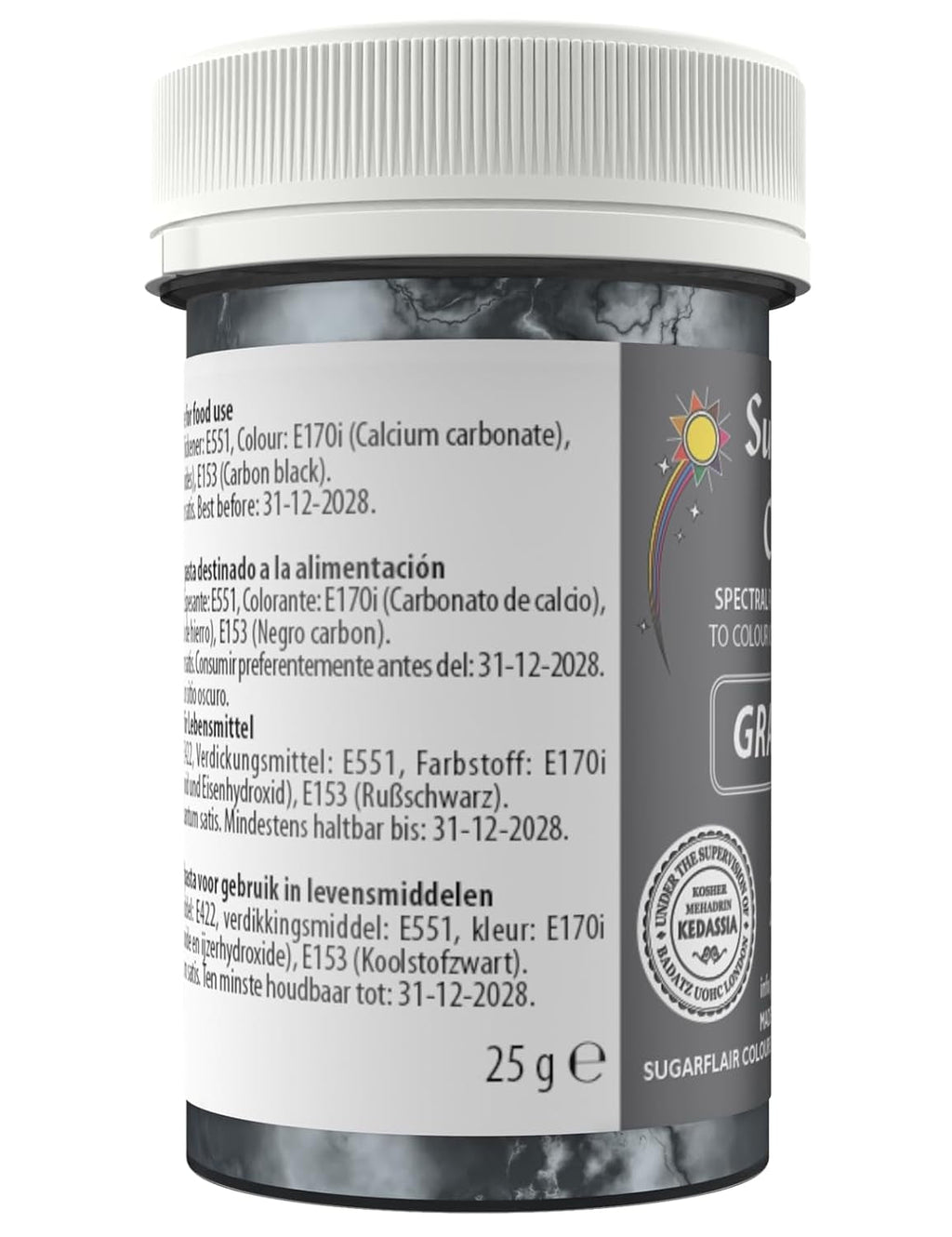 Pastă de colorant alimentar Sugarflair Grafit, colorant alimentar spectral concentrat pentru cremă de unt, pastă de zahăr, glazură, mixuri pentru prăjituri, macarons și multe altele! - 25g