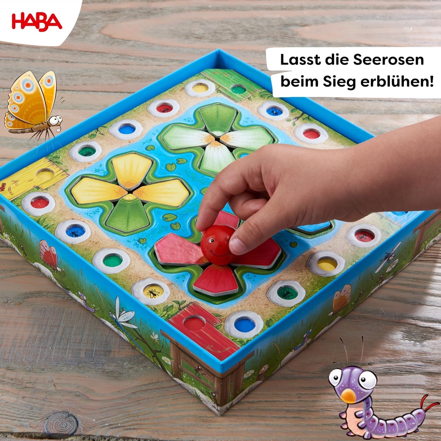HABA Hüpfspiel – Würfelspiel ab 3 Jahren mit Pop-Up-Seerosen und Spielvarianten, fördert Zählen und Motorik, 2-4 Spieler – 1305272001