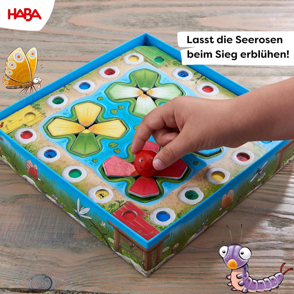 HABA Hüpfspiel – Würfelspiel ab 3 Jahren mit Pop-Up-Seerosen und Spielvarianten, fördert Zählen und Motorik, 2-4 Spieler – 1305272001