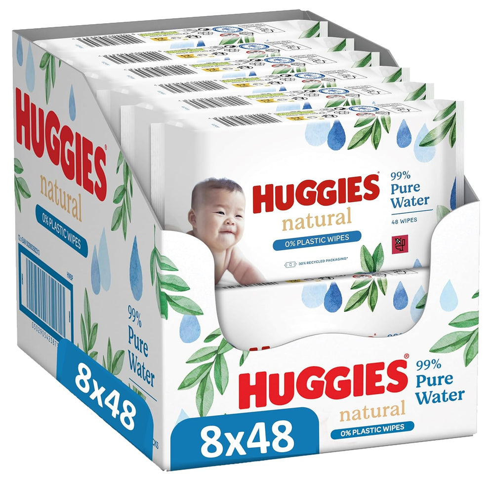 Huggies natürlich biologisch abbaubare Feuchttücher für empfindliche Babys, 8 x 48 Tücher, Großpackung