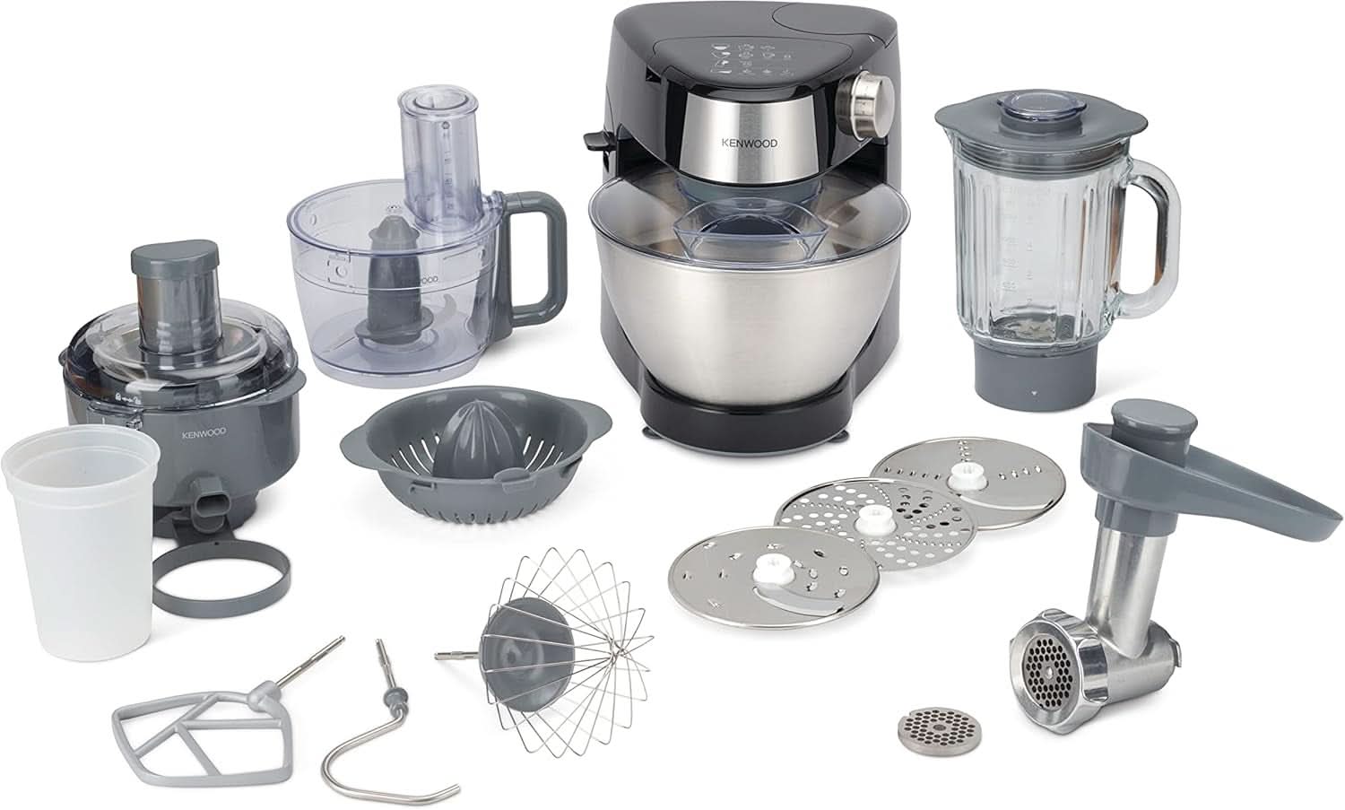 Kenwood Prospero+ KHC29A.R0SI Küchenmaschine, 4.3 L Edelstahlschüssel, Inkl. 10-teiliges Zubehör-Set mit Fleischwolf, Glas-Mixer, Zitruspresse, Entsafter und mehr, inkl. Easyweigh Waage, 1000W, Silber Mutter und Kind Naty Shop Schwarz Inkl. 9 Zubehör