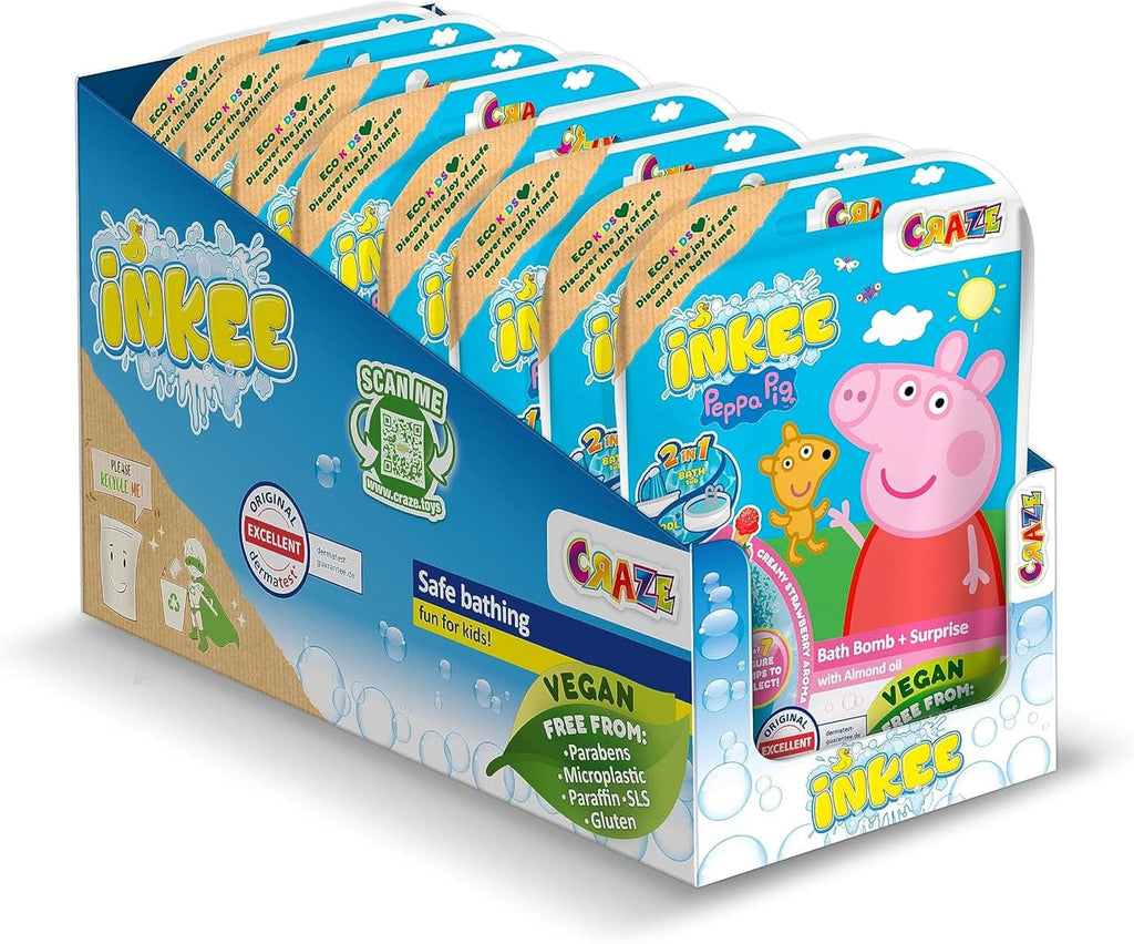 INKEE SURPRISE - Bombe de baie Peppa Pig pentru copii cu jucarie surpriza Peppa Pig pentru cada - aditiv pentru baie pentru copii Mama si Copilul Naty Shop 8x bombe de baie Peppa Pig cu surpriză