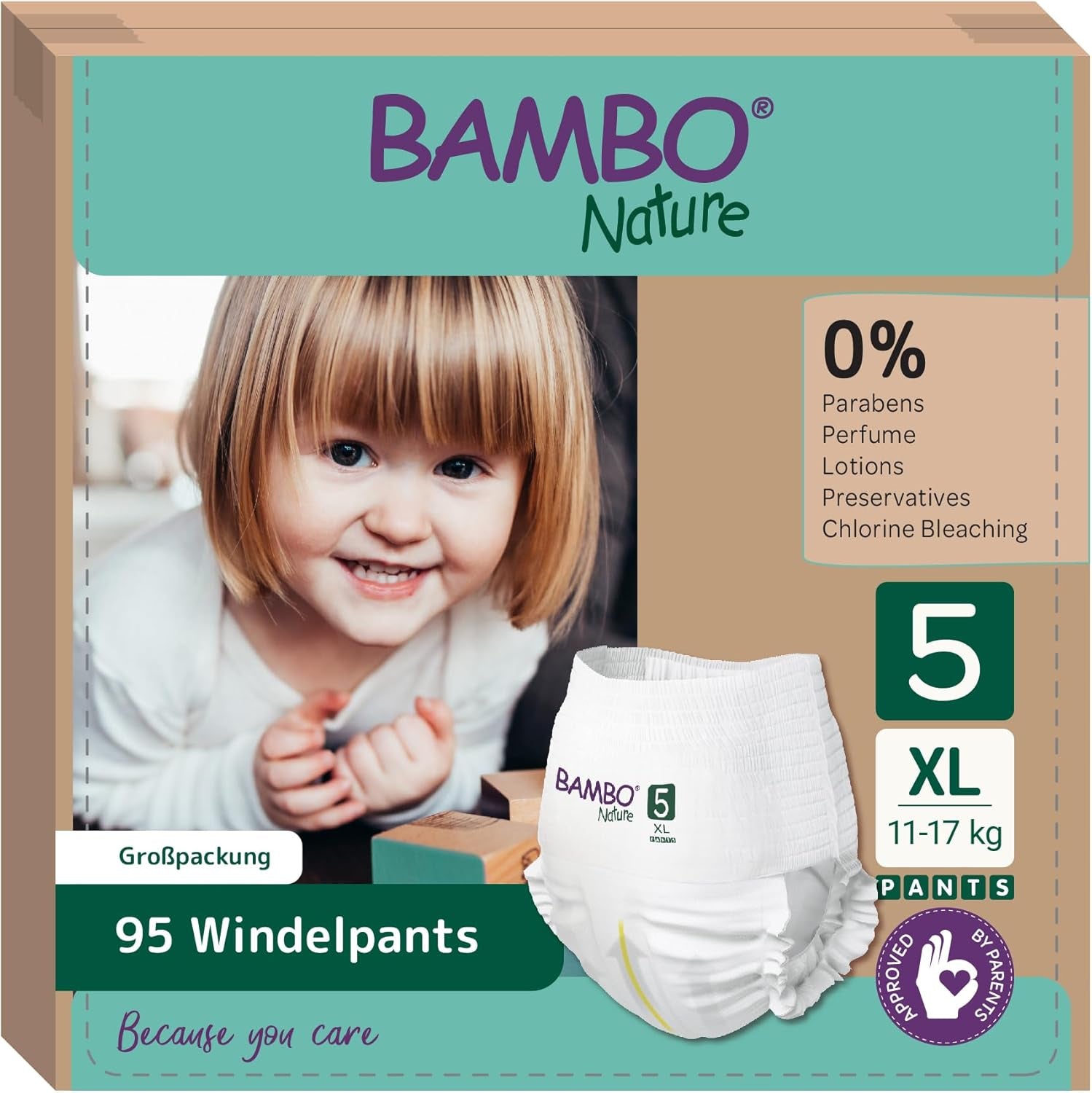 Bambo Nature Windeln, Größe 5 (11–17 kg) – Monatsbox mit 95 Stück | Windeln mit verbessertem Auslaufschutz | Ultimativer Komfort und Freiheit für aktive Kinder | Dermatologisch getestete Windeln