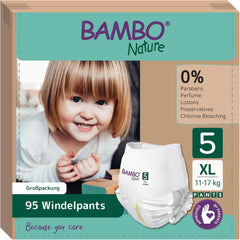 Bambo Nature Windeln, Größe 5 (11–17 kg) – Monatsbox mit 95 Stück | Windeln mit verbessertem Auslaufschutz | Ultimativer Komfort und Freiheit für aktive Kinder | Dermatologisch getestete Windeln