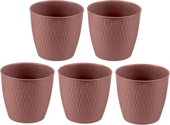 Set de 5 ghivece maro, diametru 16 cm – Ghivece robuste din plastic – Jardinieră decorativă cu opțiune de drenaj – Ghiveci elegant pentru interior și exterior