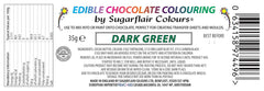 Colorant alimentar Sugarflair Chocolate Colorant alimentar pentru ciocolată verde închis - Unt de cacao organic colorat, colorant ciocolată pentru colorarea ciocolatei, praline - 35g