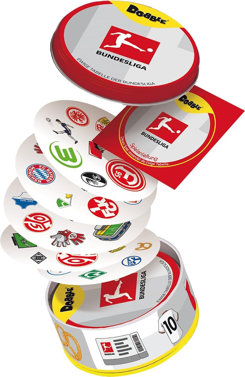 Dobble Bundesliga, Familienspiel, Kartenspiel, 2-8 Spieler, ab 6 Jahren, 15 Minuten, deutsch