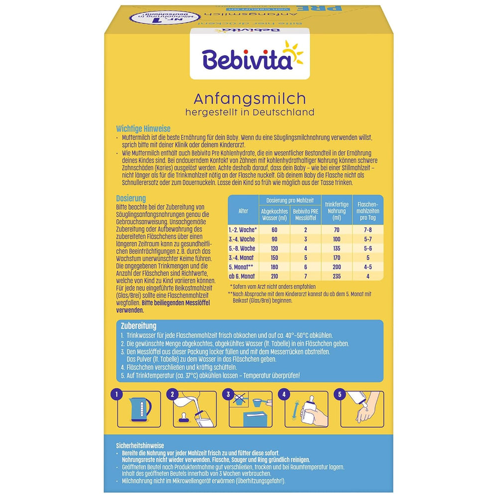 PRE-Milchpulvernahrung (5 x 500 g), ab Geburt, enthält nur Laktose als Kohlenhydrat, zur Beikost geeignet