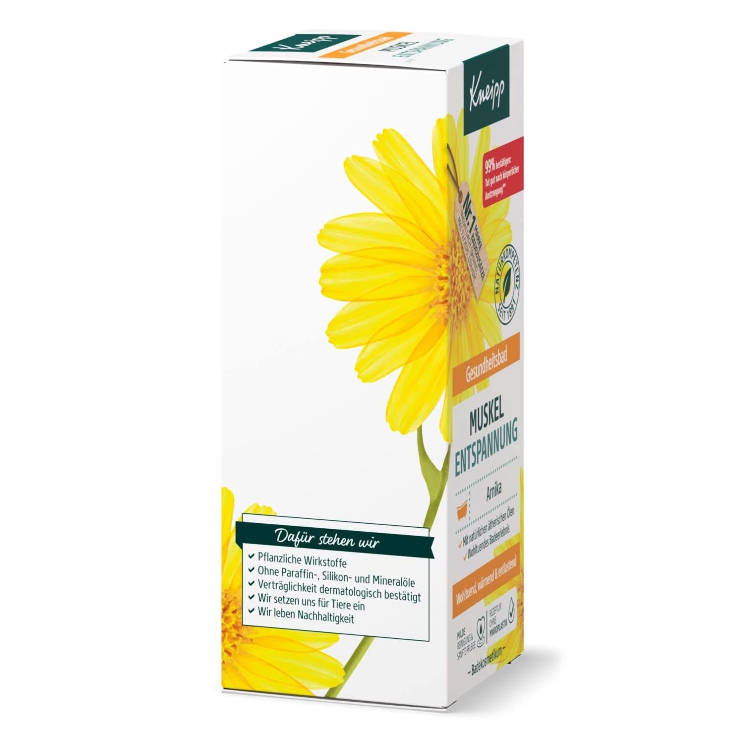 Kneipp Gesundheitsbad, Muskelentspannung, Badeöl mit Arnika-Extrakt und ätherischen Ölen aus Cabreuva-, Rosmarin- und Pinus-Arten, revitalisiert und heilt nach körperlicher Anstrengung, 100 ml Naty Shop