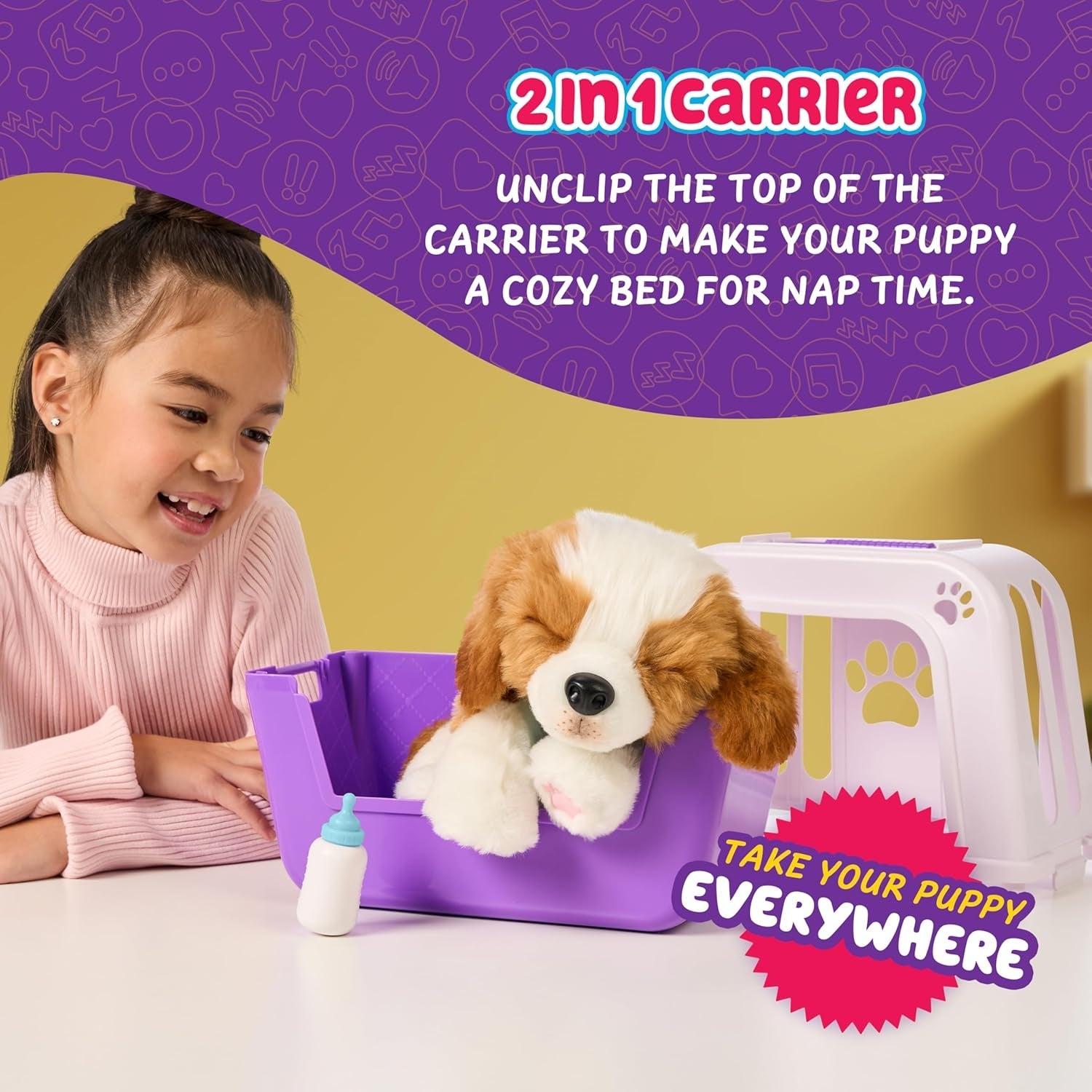 Little Live Pets My Really Real Puppy – Petice; Cățeluș interactiv; peste 60 de sunete/reacții; aspect realist; 1 din 72 de variante; set de joacă cu geantă de transport; baterii incluse; vârste 5+