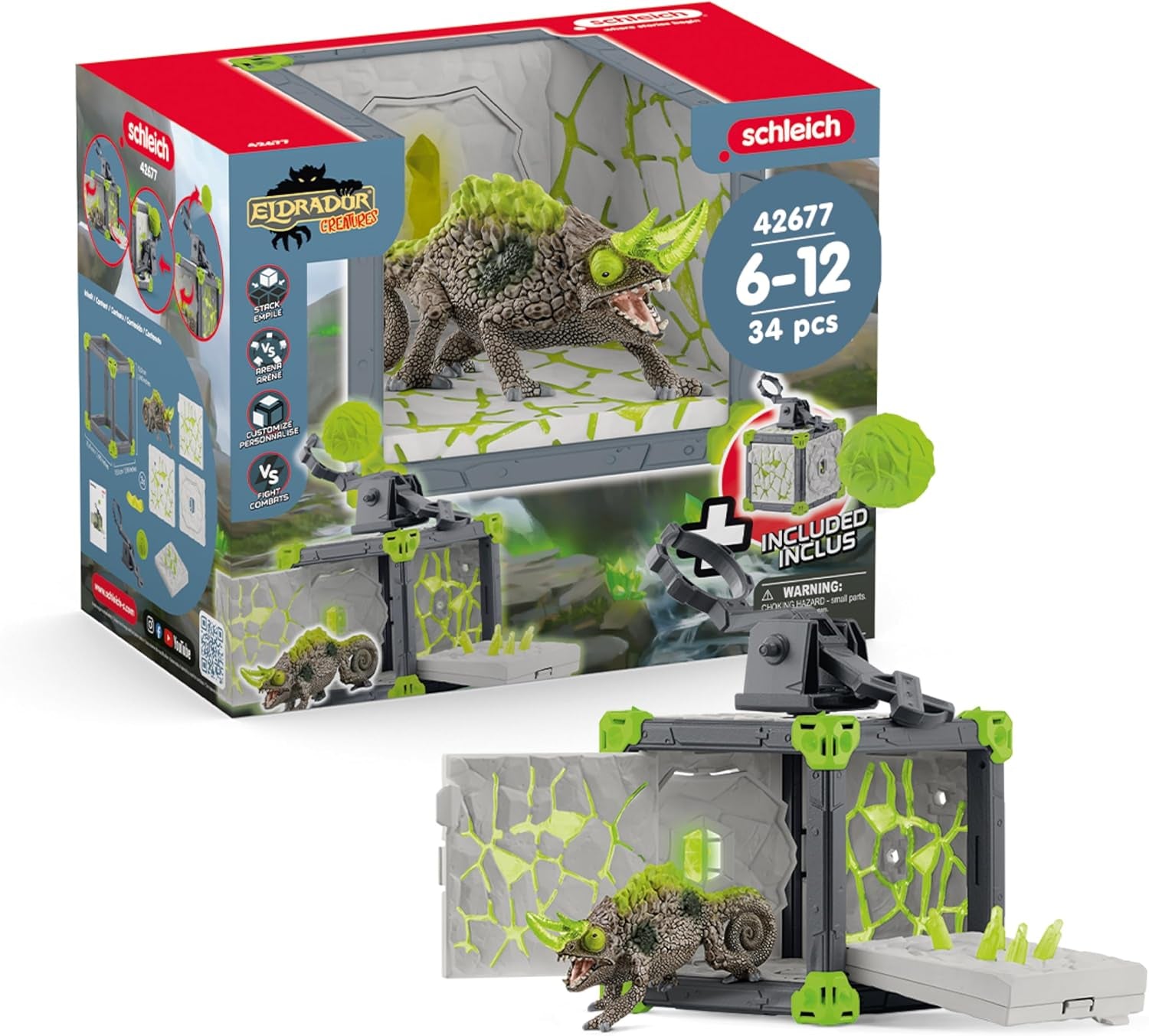 SCHLEICH ELDRADOR Kreaturen | Battle CAVE Schattenassel 42675 | Set aus ELDRADOR Battle Cave mit Monster und Schattenkristall | Kampfhöhlen zur Arena stapelbar | Spielzeug ab 7 Jahren | 34 Teile