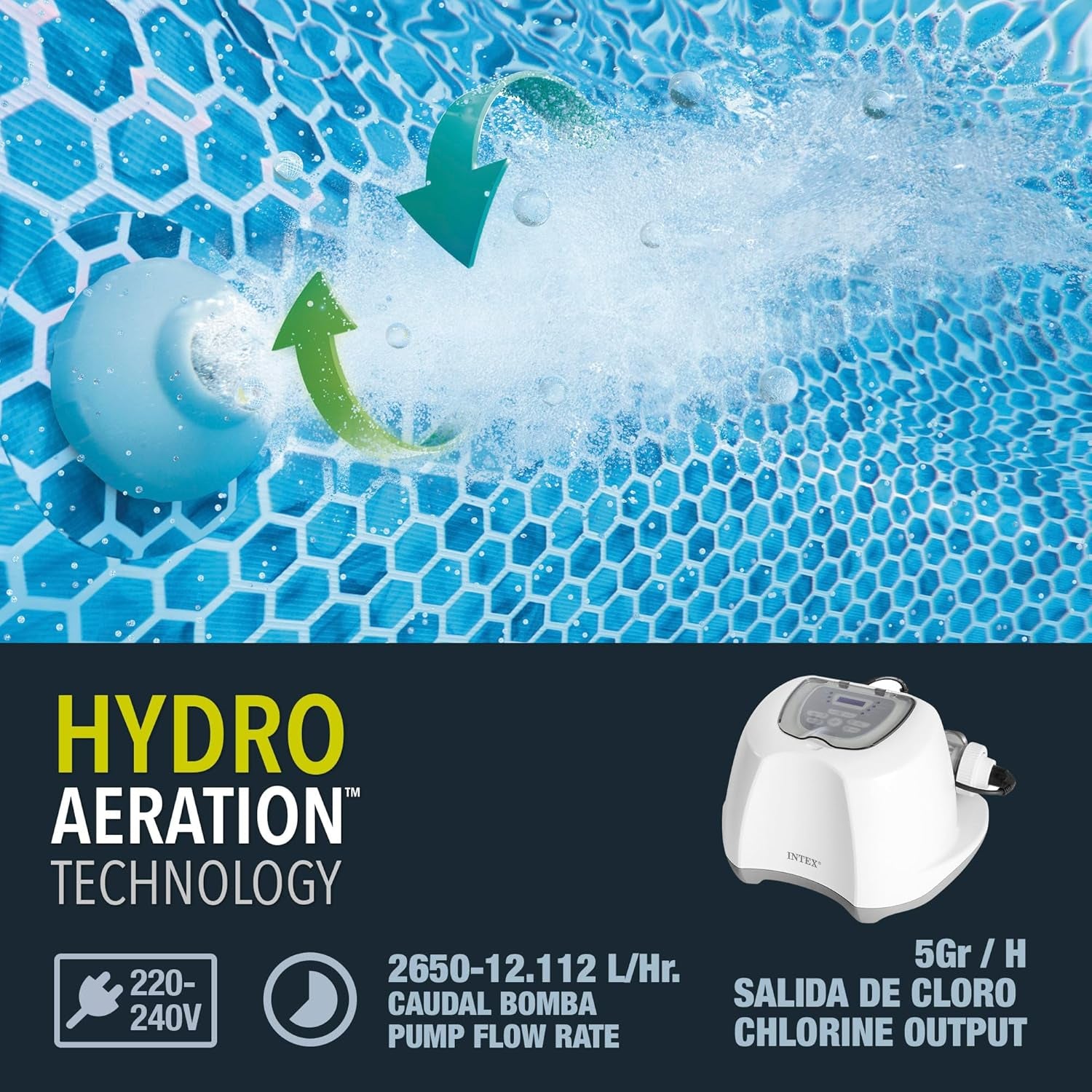 Intex 26668 – Krystal Clear Salzwasserfiltersystem für 2650–12112 l/h Filterpumpe für kleine Pools bis zu 26500 l, Kunststoff, weiß