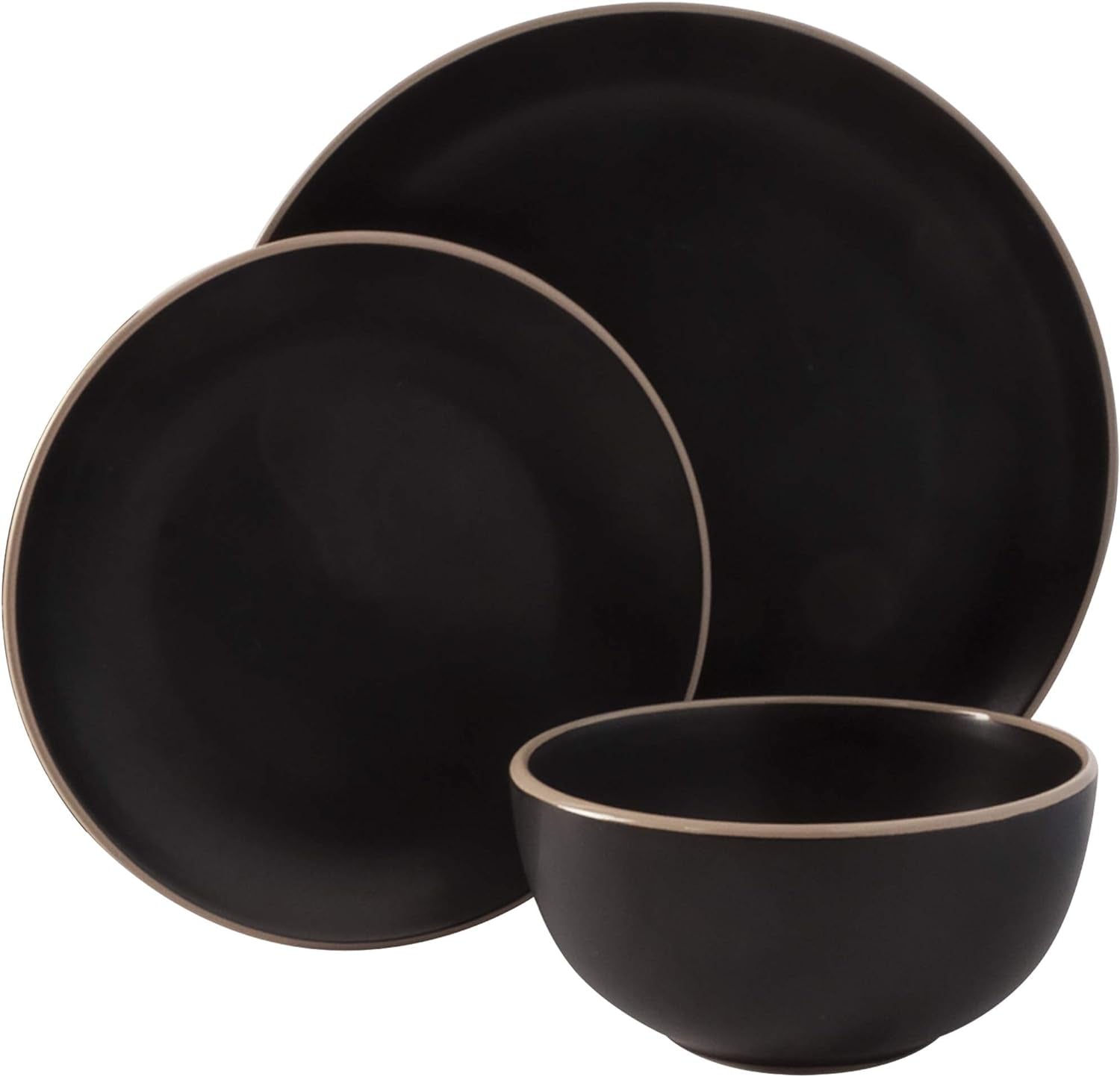 Rockaway Geschirrsets Aus Steinzeug, Rund, Für 4 Personen (12 Stück), Schwarz Dinnerware sets Naty Shop