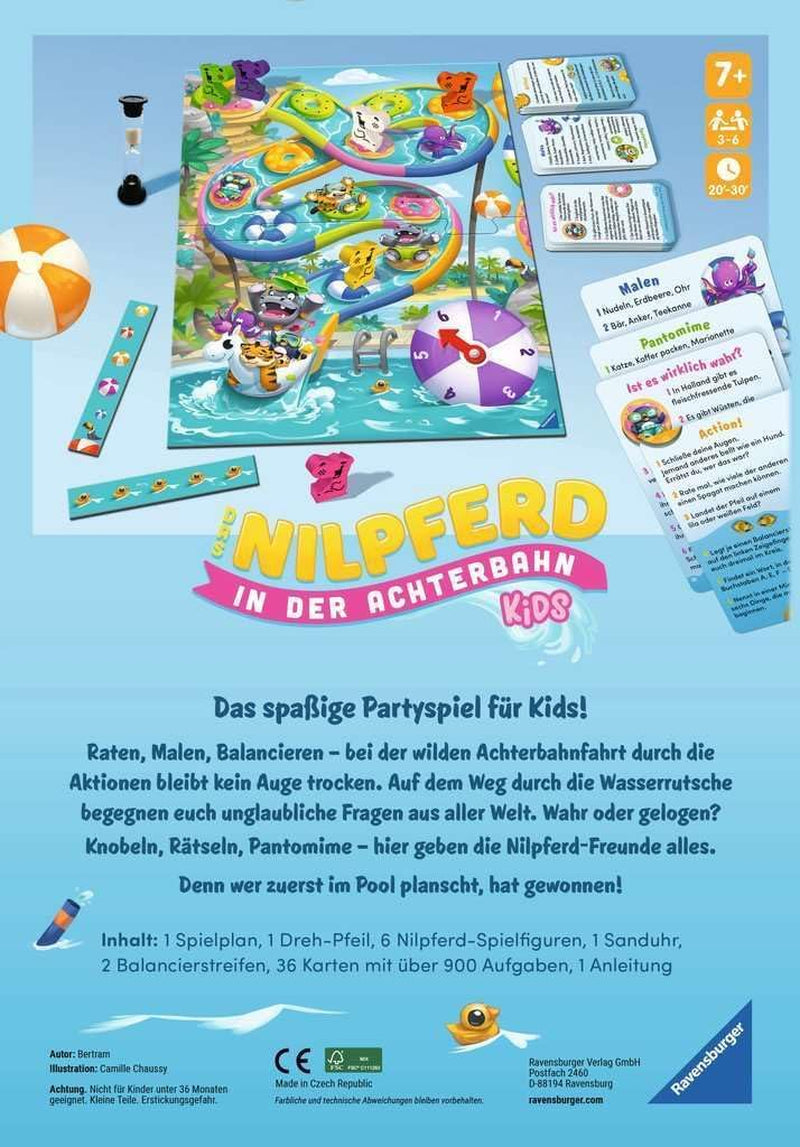 Ravensburger 22361 – Das Nilpferd von Roller Coaster Kids – Brettspiel für Kinder und Familien ab 7 Jahren für 3–6 Spieler – Gesellschaftsspiel, Silvesterspiel, Kinderspiel