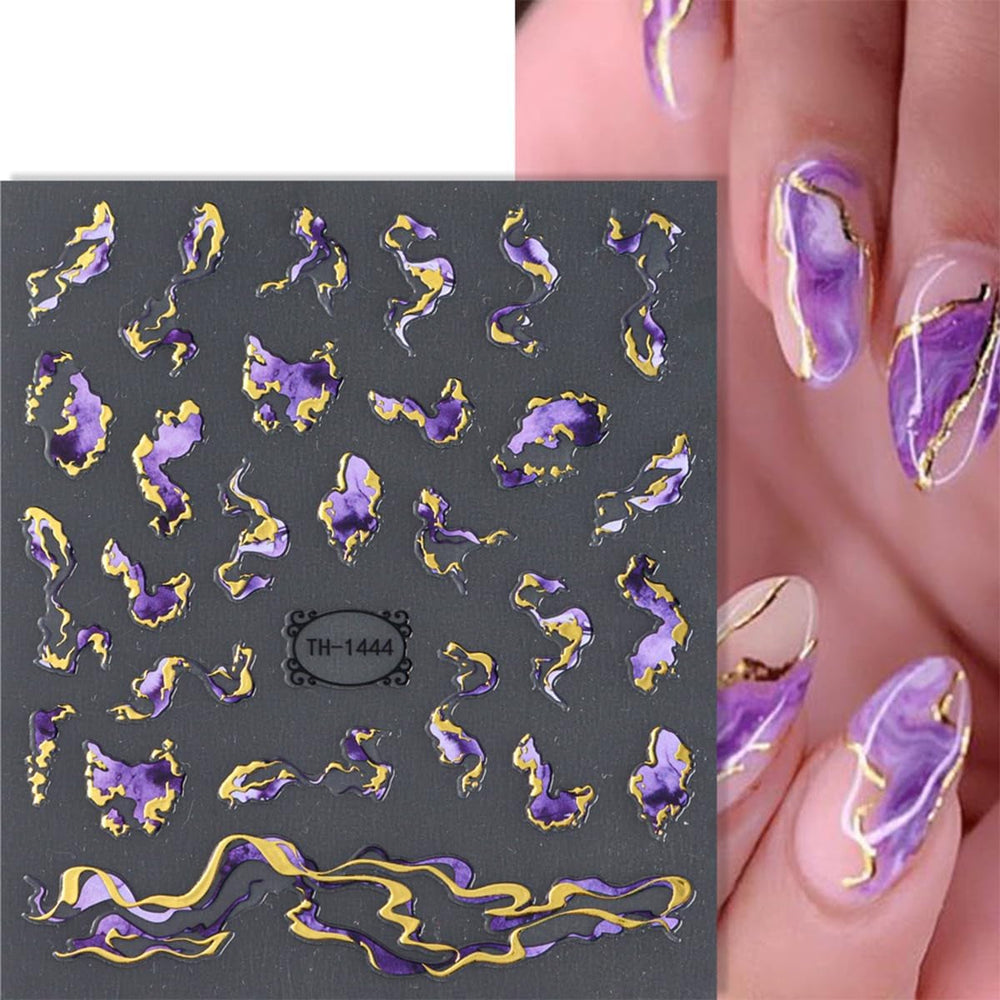 JMEOWIO Nagelsticker Marmor French Tip 8 Blatt Nail Art Sticker Selbstklebend Nagelaufkleber Dekoration Nageldesign Zubehör