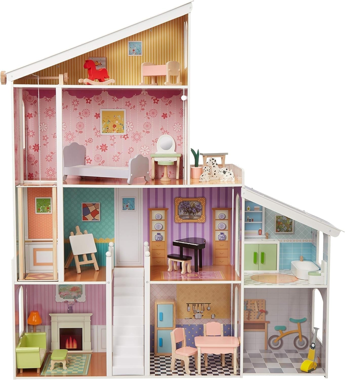 Amazon Basics 4-stöckiges Puppenhaus und Möbelzubehör aus Holz für 12-Zoll-Puppen Naty Shop Dollhouses Standardtitel