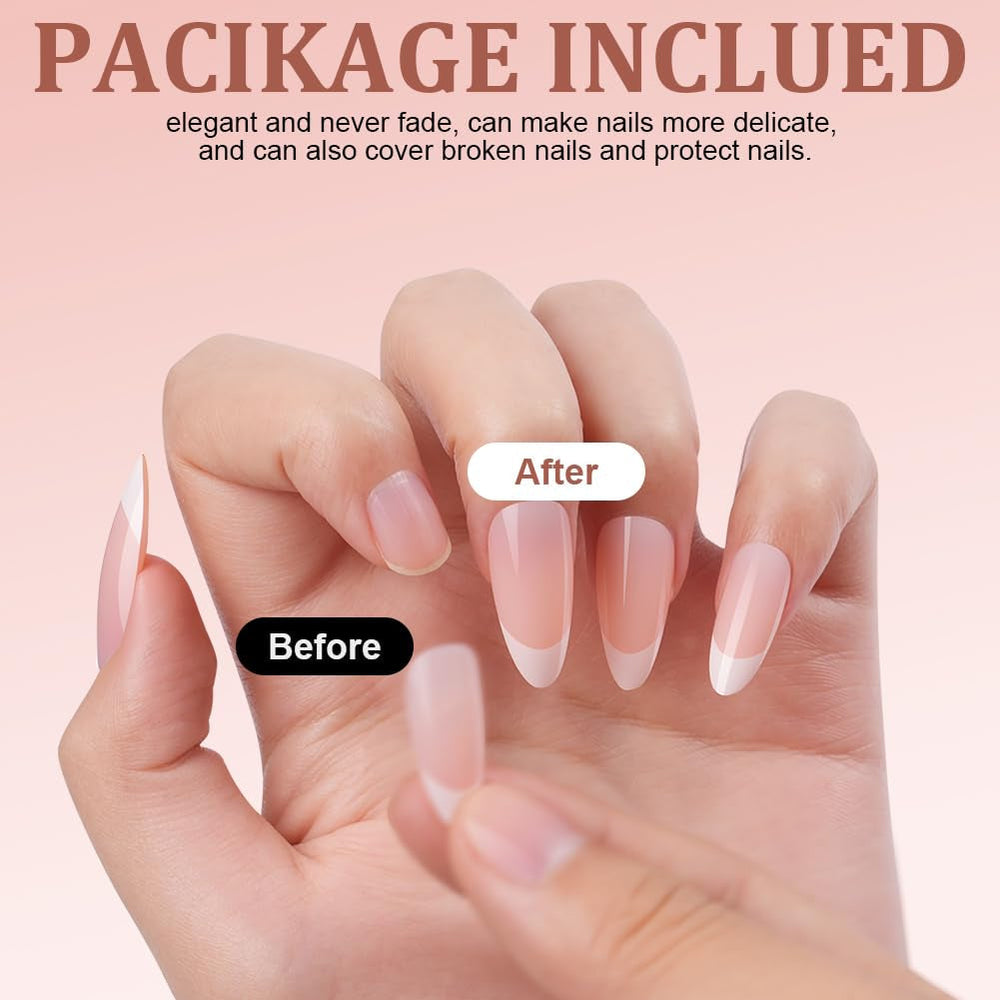 Set de 240 de vârfuri pentru unghii false, unghii false franțuzești pentru lipit, set de unghii franțuzești cu presă, 12 mărimi, unghii false cu lipici pentru femei și bărbați (alb nud mediu migdală)