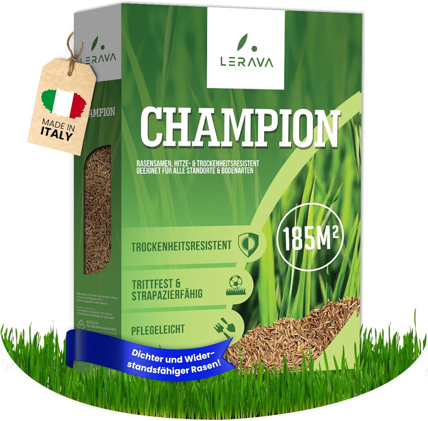 LERAVA CHAMPION Rasensamen (30 M²) - Trockenresistent & Trittfest - Schnellkeimender Grassamen Für Dichten Rasen - Strapazierfähige Nachsaat Herbst - Ideal Für Spiel- & Sportrasen