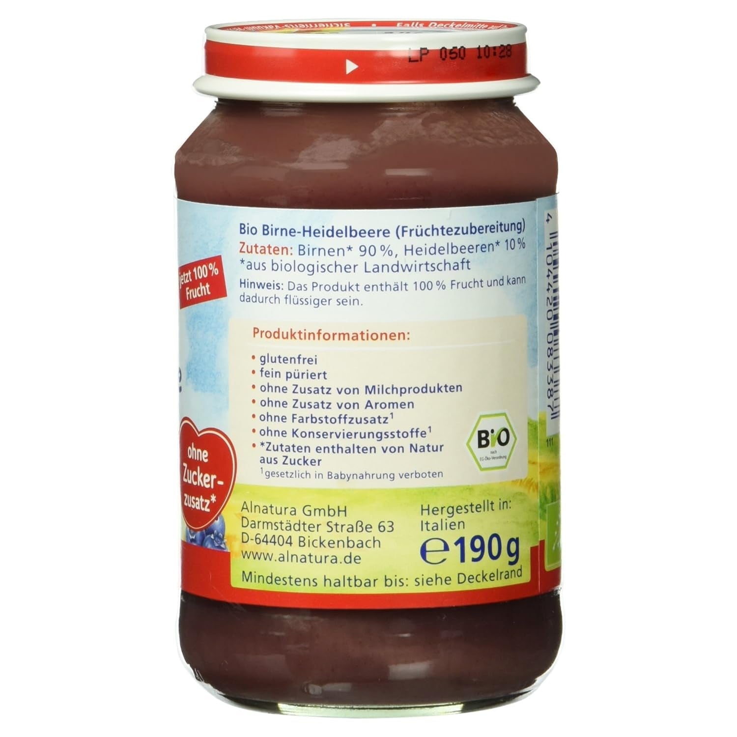 Bio-Birne mit Blaubeeren, nach 4 Monaten, 190g