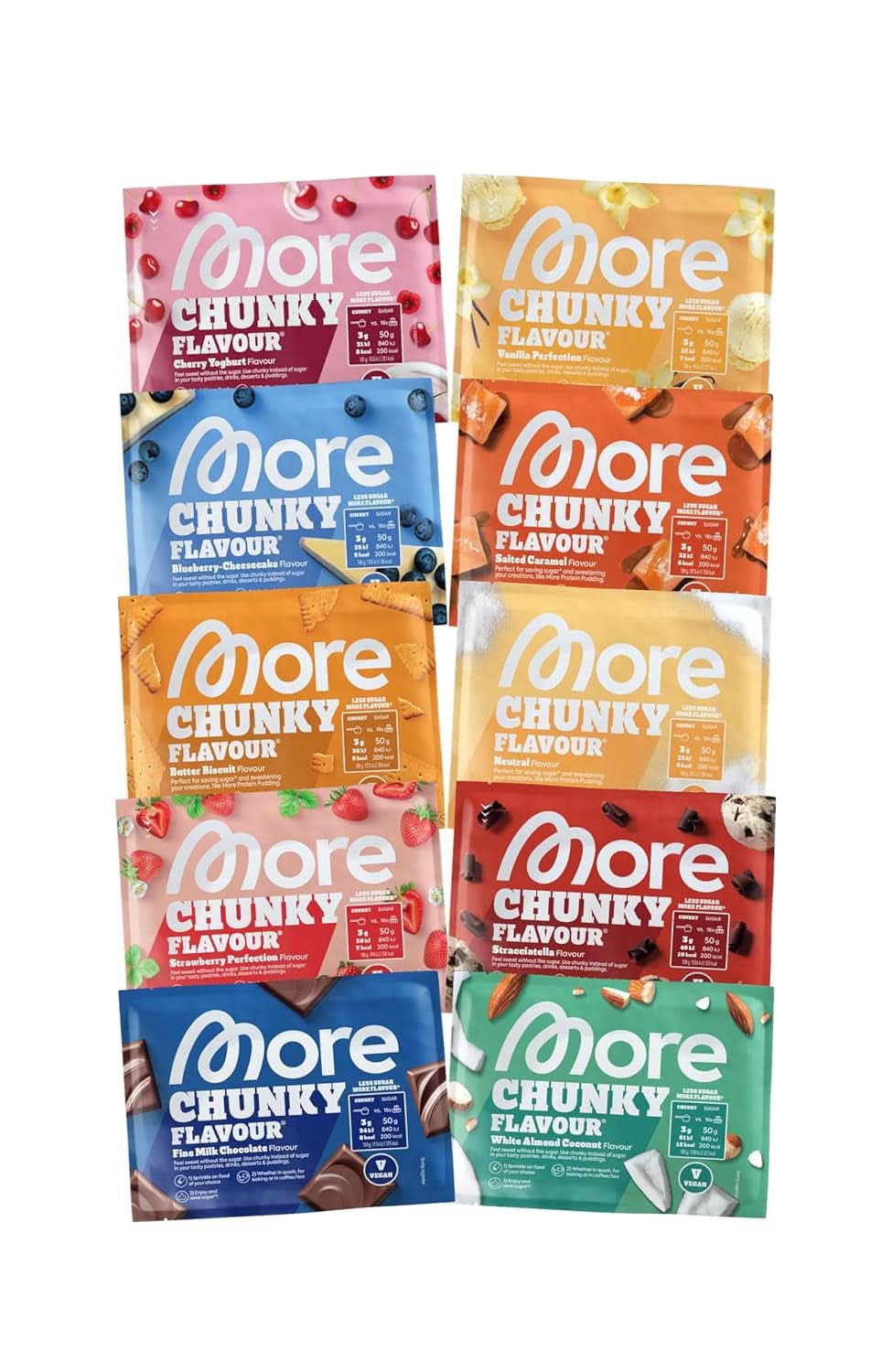 MORE Chunky Flavour, Blueberry Cheesecake, Pudră aromatizantă pentru îndulcire cu inulină și lactază, 150 grame Indulcitori Naty Shop 30 G (10Er Pack) Mixed (10Er Pack)