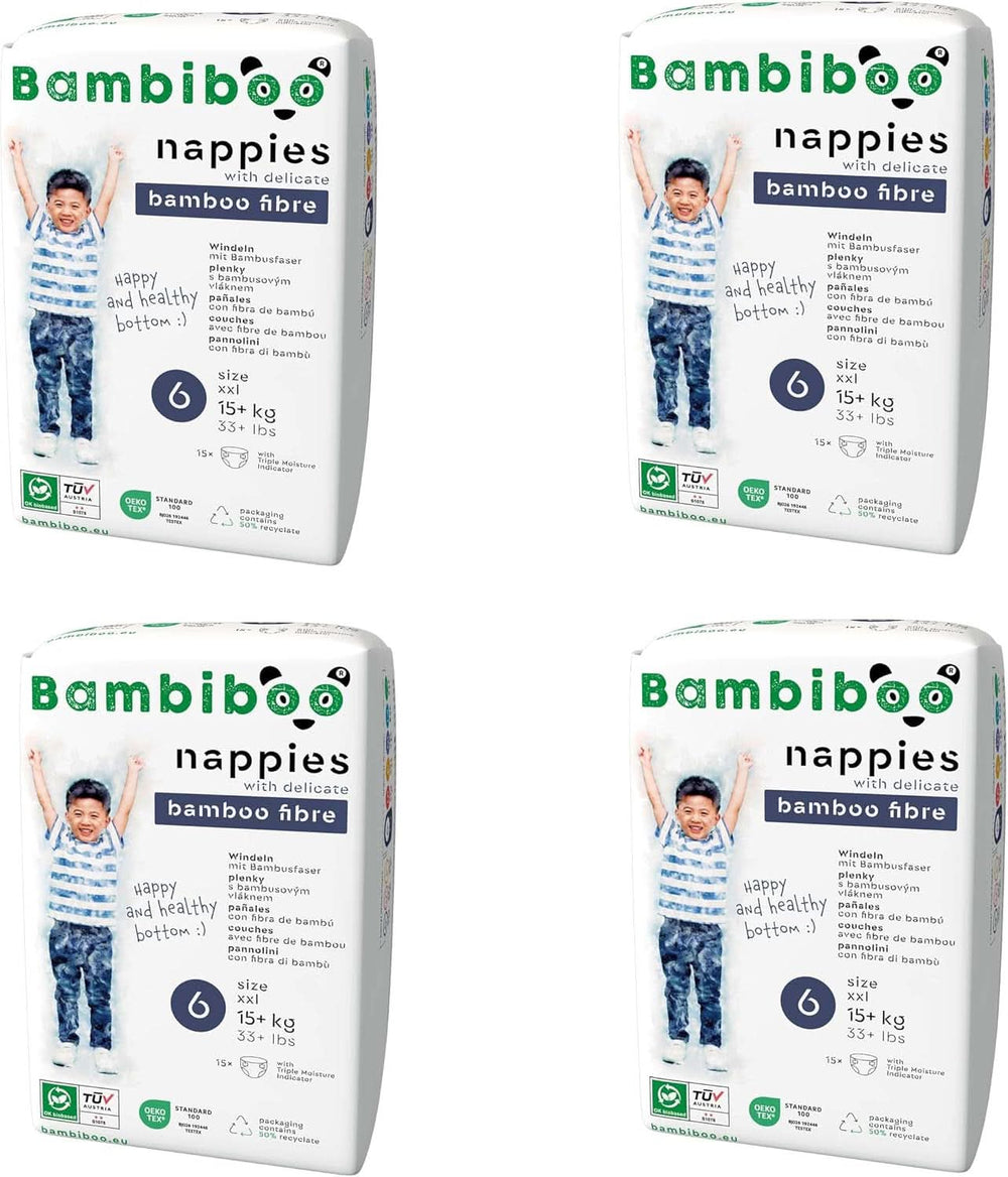 Bambiboo-Wegwerfwindeln, hautfreundlich, Nabelöffnung, verschiedene Größen, Mutter- und Babywindeln von Naty Shop, Größe 6, 60 Stück