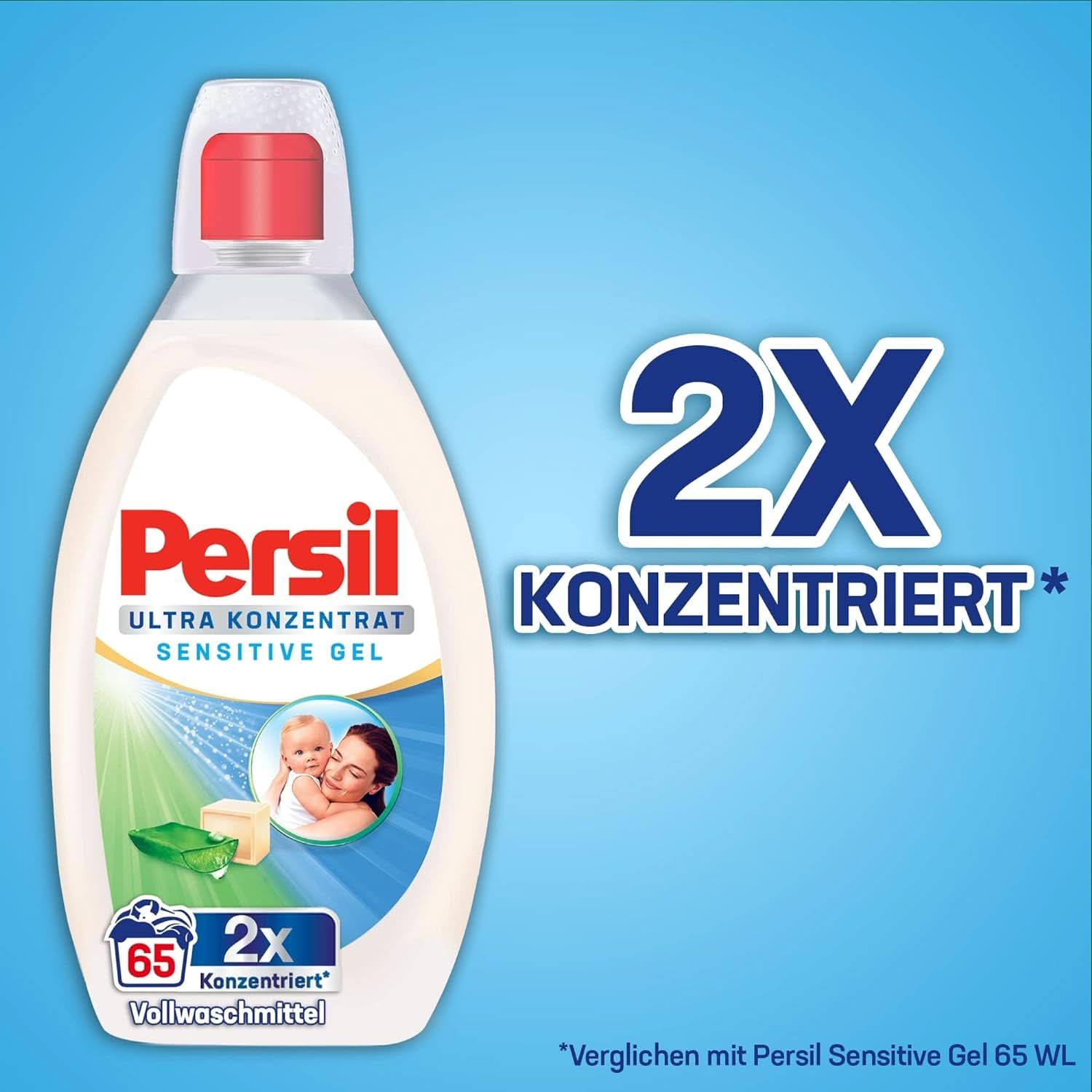 Persil Ultra Concentrate Sensitive Gel (130 Waschgänge), Flüssigwaschmittel für Allergien und Babys in einer kleineren Flasche für weniger Plastik, Entfernt hartnäckige Flecken, Dermatologisch getestete Waschmittel von Naty Shop