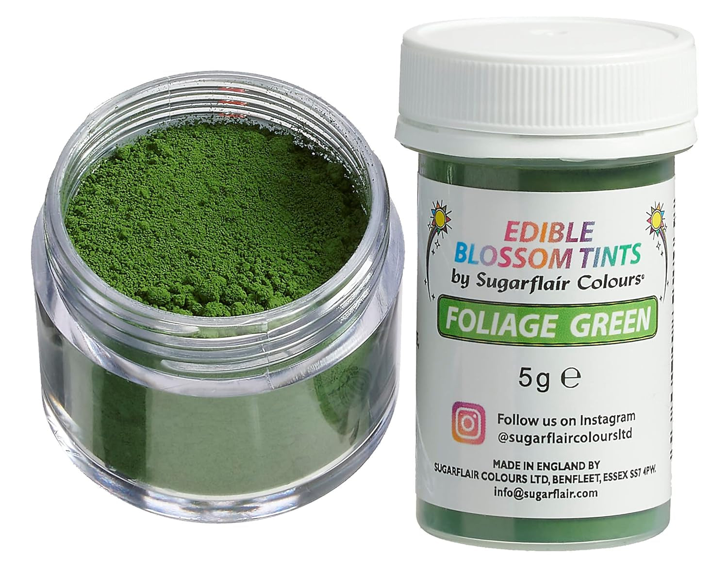 Pudră de colorant alimentar Sugarflair Blossom Tint Dust Verde Frunziș - Pudră de colorant alimentar pentru decoruri de tort, pastă de zahăr, fondant, glazură, ciocolată, cremă de unt, macarons și multe altele - 5G