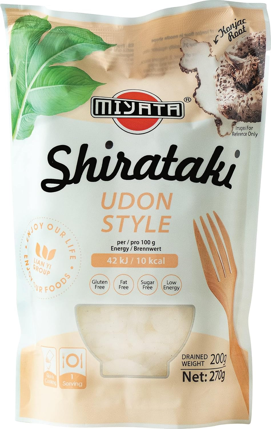 MIYATA Shirataki Konjac Mehl Udon 270g Packung (200g Abtropfgewicht) 270g (1 Packung)