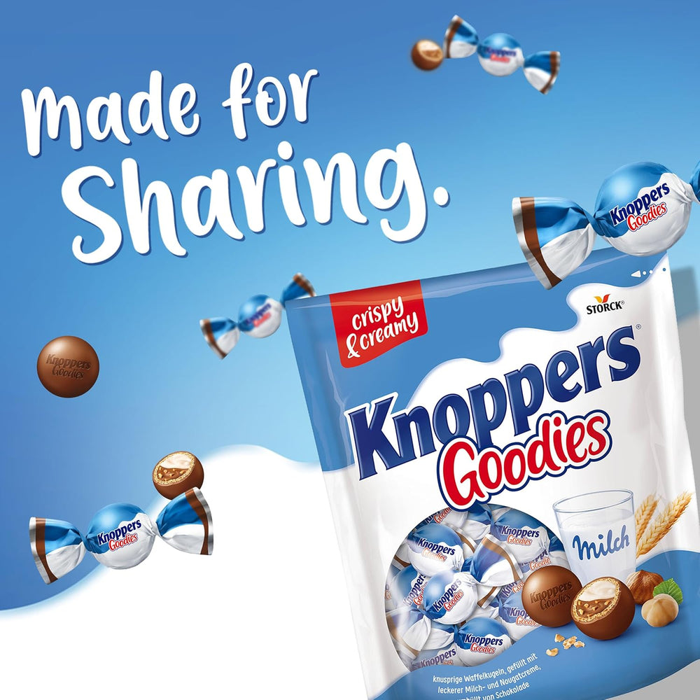 Knoppers Goodies Crunchy Minis – 1 x 180g – knusprige Waffelbällchen gefüllt mit Haselnussstückchen, Milch und Nougatcreme, überzogen mit Schokolade