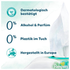 Pampers Harmony Aqua Feuchttücher, 6 Packungen mit je 48 Tüchern, insgesamt 288 Tücher. Hilft, den natürlichen pH-Wert der Haut wiederherzustellen. Leichte Lotion mit 99 % Wasser