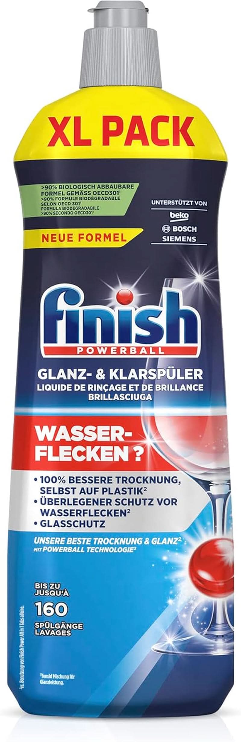 Finish Shine & Rinse Aid - Pentru vase strălucitoare și uscate, fără pete de apă - Megapack de 800 ml (pachet de 3) Naty Shop