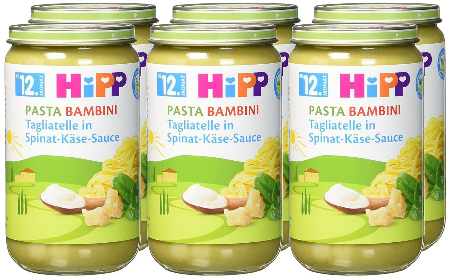 Hipp Pasta Bambini - Tagliatelle in Spinat-Käse-Sauce, 6er-Pack (6 x 250 Gramm) Mutter und Kind Naty Shop