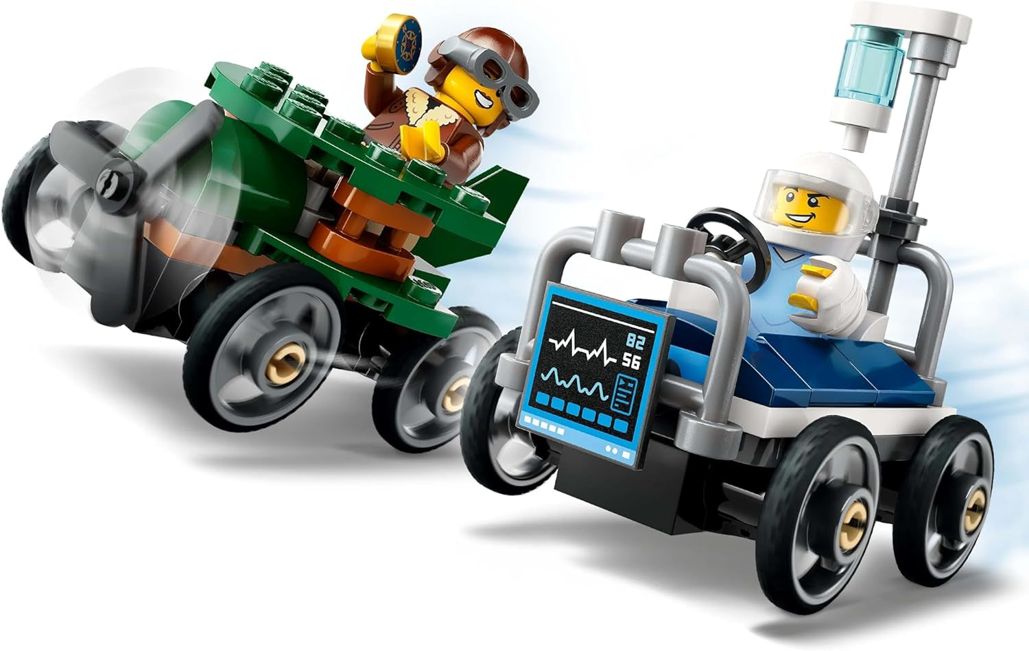 LEGO City Flugzeug vs. Krankenhausbett-Rennwagen-Set – Seifenkistenspielzeug für Jungen und Mädchen ab 5 Jahren – Bauset mit 2 Minifiguren – Geburtstags- und Weihnachtsgeschenk 60459 Bausätze Besuchen Sie den LEGO-Store