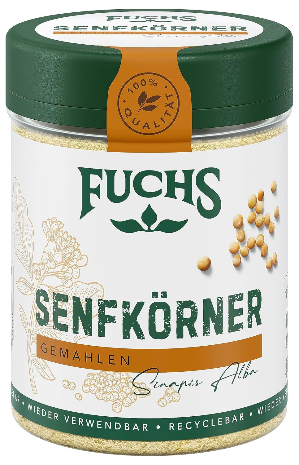 Fuchs Gewürze - Senfkörner gemahlen - für die Zubereitung von Rubs, zum Verfeinern von Suppen und Saucen - natürliche Zutaten - 45 g in wiederverwendbarer, recyclebarer Dose
