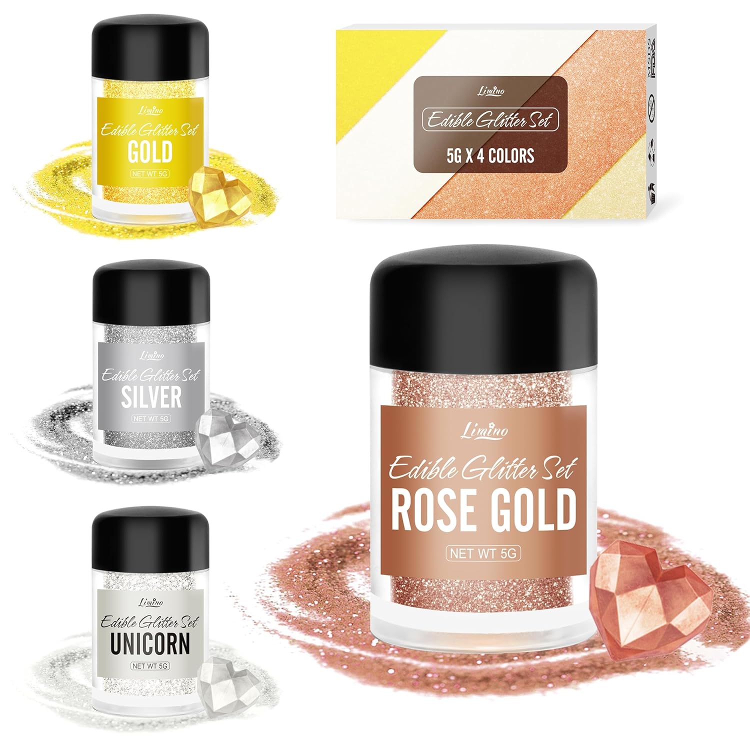 Schimmernder Glitzerstaub, essbarer Glitzer, 30 Gramm Naty Shop 4 Farben x 5 Gramm