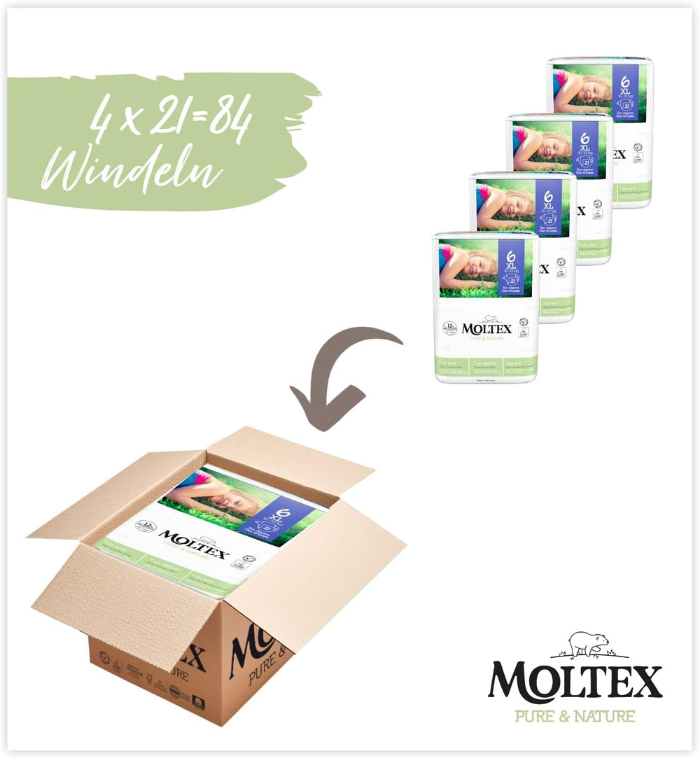 Pure & Nature Bio-Windeln, Größe 6 XL (17–28 kg), Monatsbox mit 84 Bio-Windeln