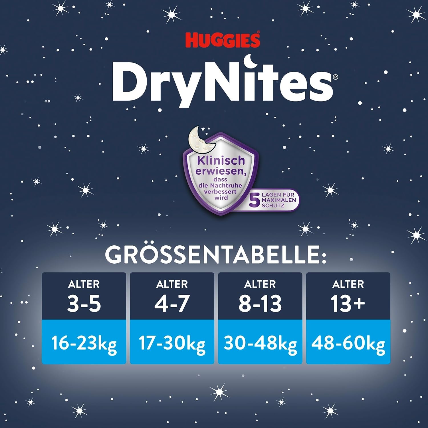 Huggies DryNites Windeln gegen Bettnässen bei Nacht für Jungen von 13 bis etwa 8–13 Jahren (30–48 kg), 33-teilige (3 x 11) Jumbo-Monatspackung, XL-Windelhöschen, Vazba-Badeprodukte