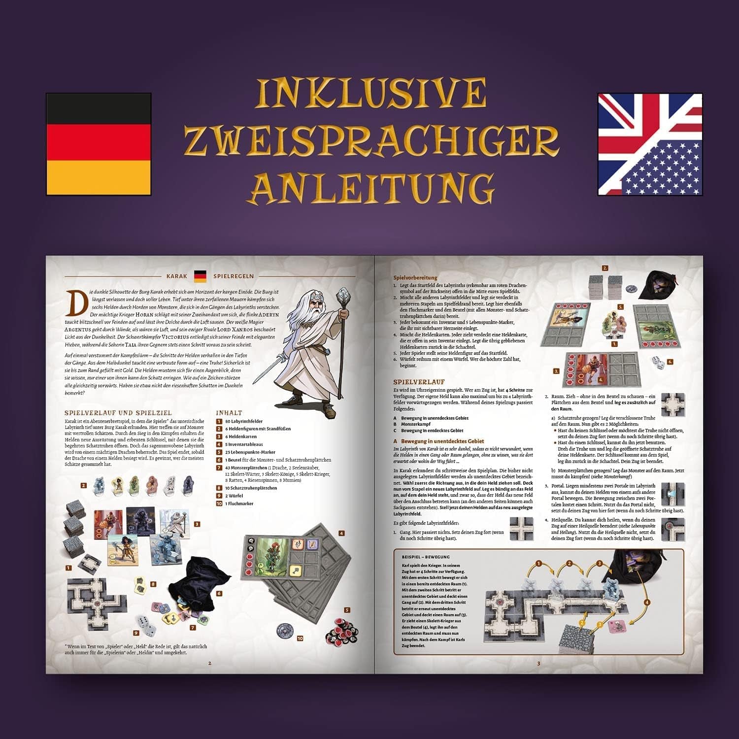 Kosmos 682286 Karak - Începe Aventura, joc captivant pentru copii de la 7 ani în sus, pentru 2-5 jucători, joc de aventură fantastic, joc de societate cu zaruri, instrucțiuni în germană, gri