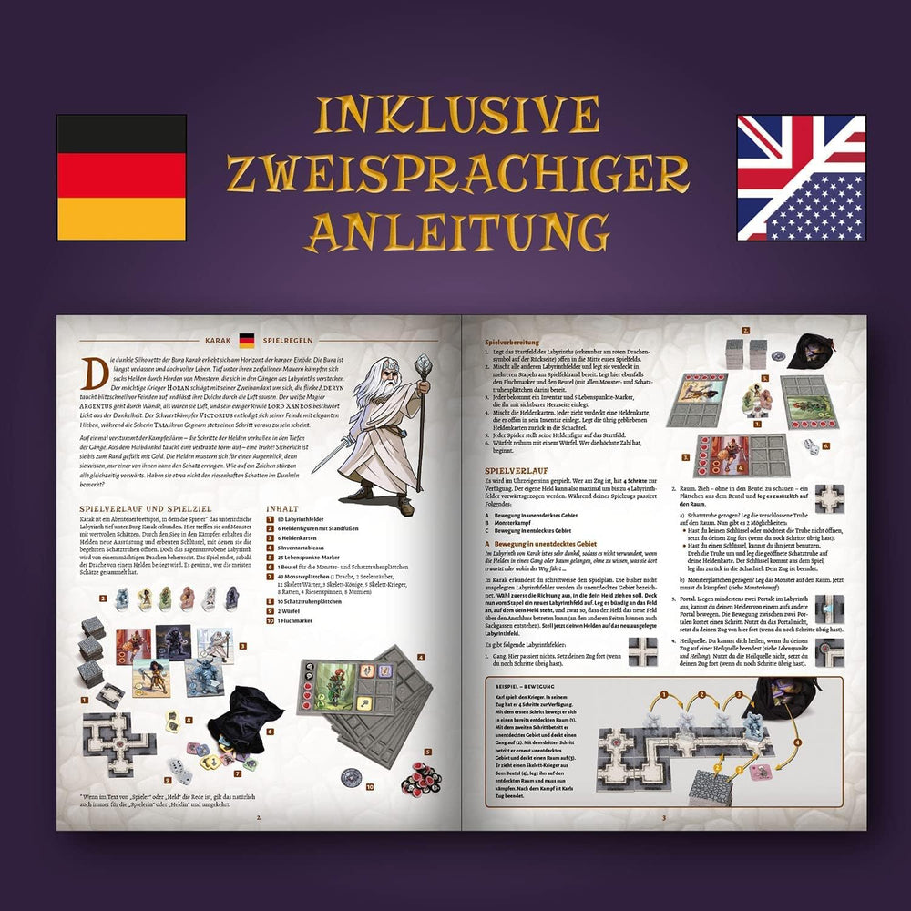 Kosmos 682286 Karak - Începe Aventura, joc captivant pentru copii de la 7 ani în sus, pentru 2-5 jucători, joc de aventură fantastic, joc de societate cu zaruri, instrucțiuni în germană, gri